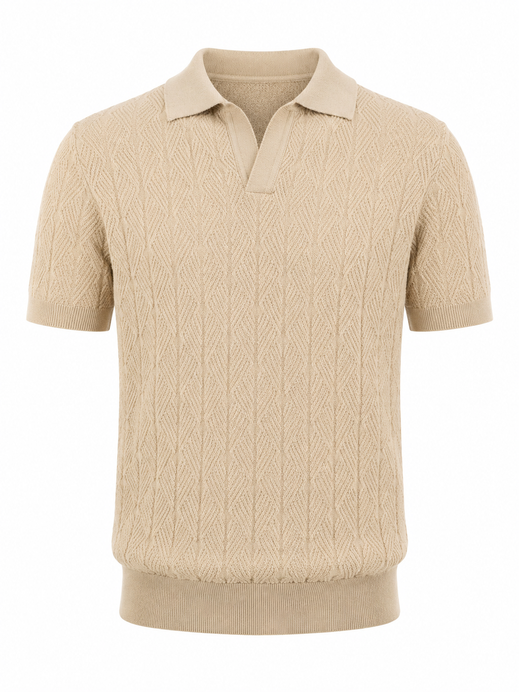 Diamond Knitted Short-Sleeve Polo Shirt - Beige