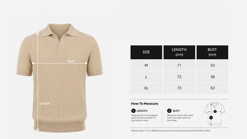 Diamond Knitted Short-Sleeve Polo Shirt - Beige size chart