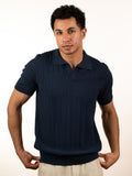 Diamond Knitted Short-Sleeve Polo Shirt - Navy