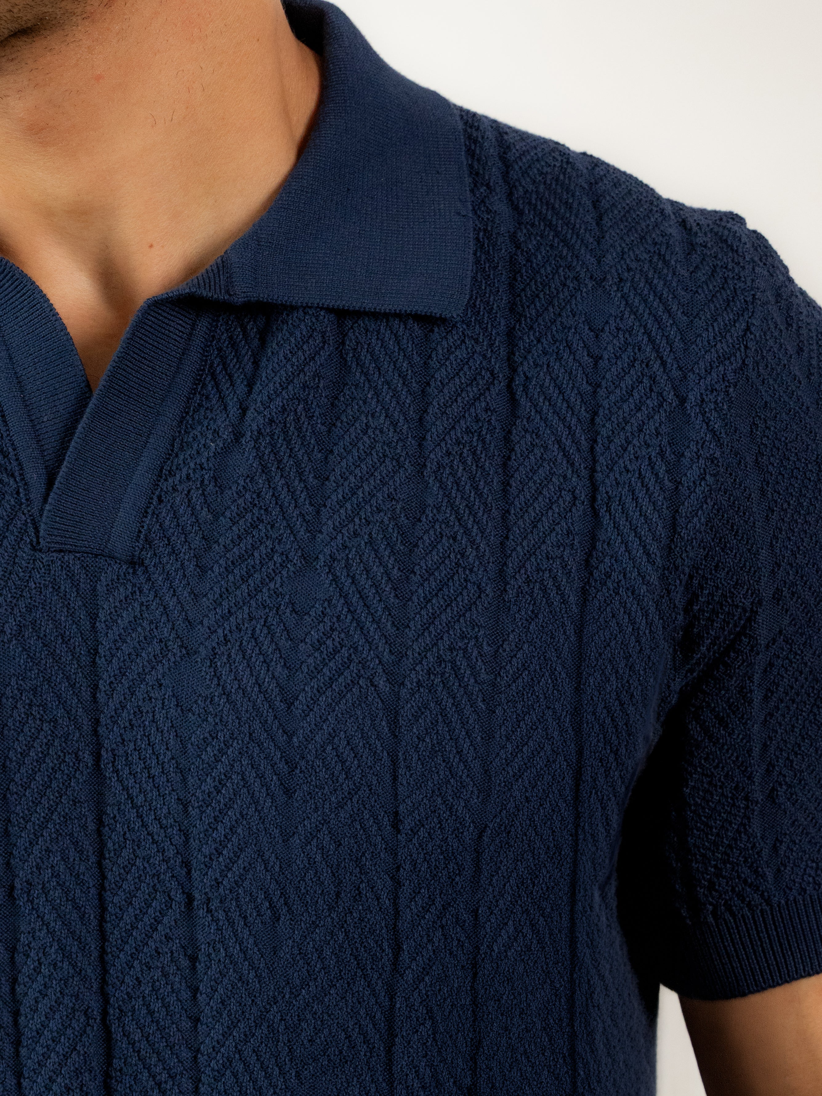 Diamond Knitted Short-Sleeve Polo Shirt - Navy – RM Shop