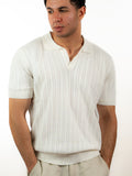 Open Knitted Short-Sleeve Polo Shirt - Creamy