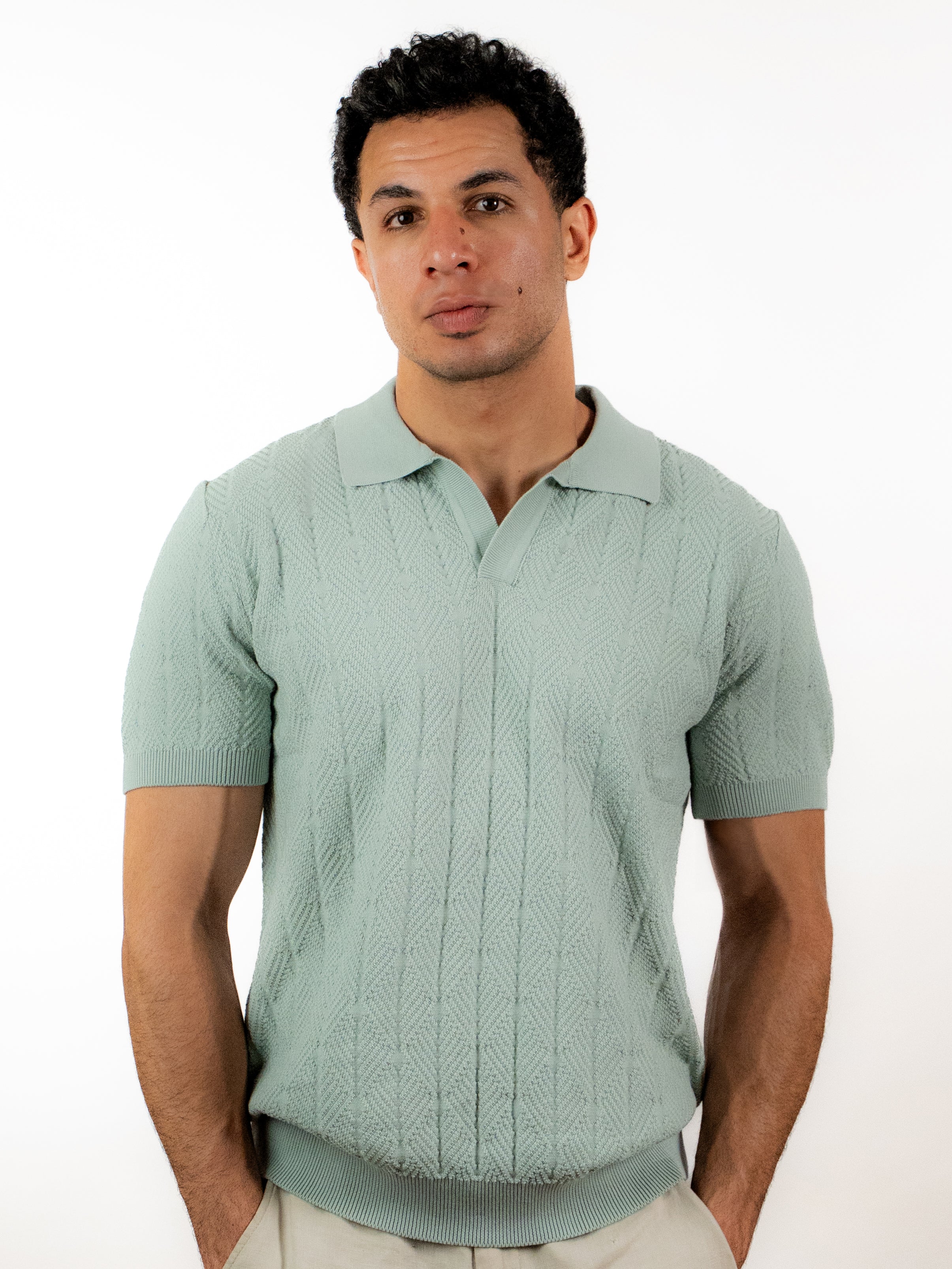 Diamond Knitted Short-Sleeve Polo Shirt - Sage – RM Shop