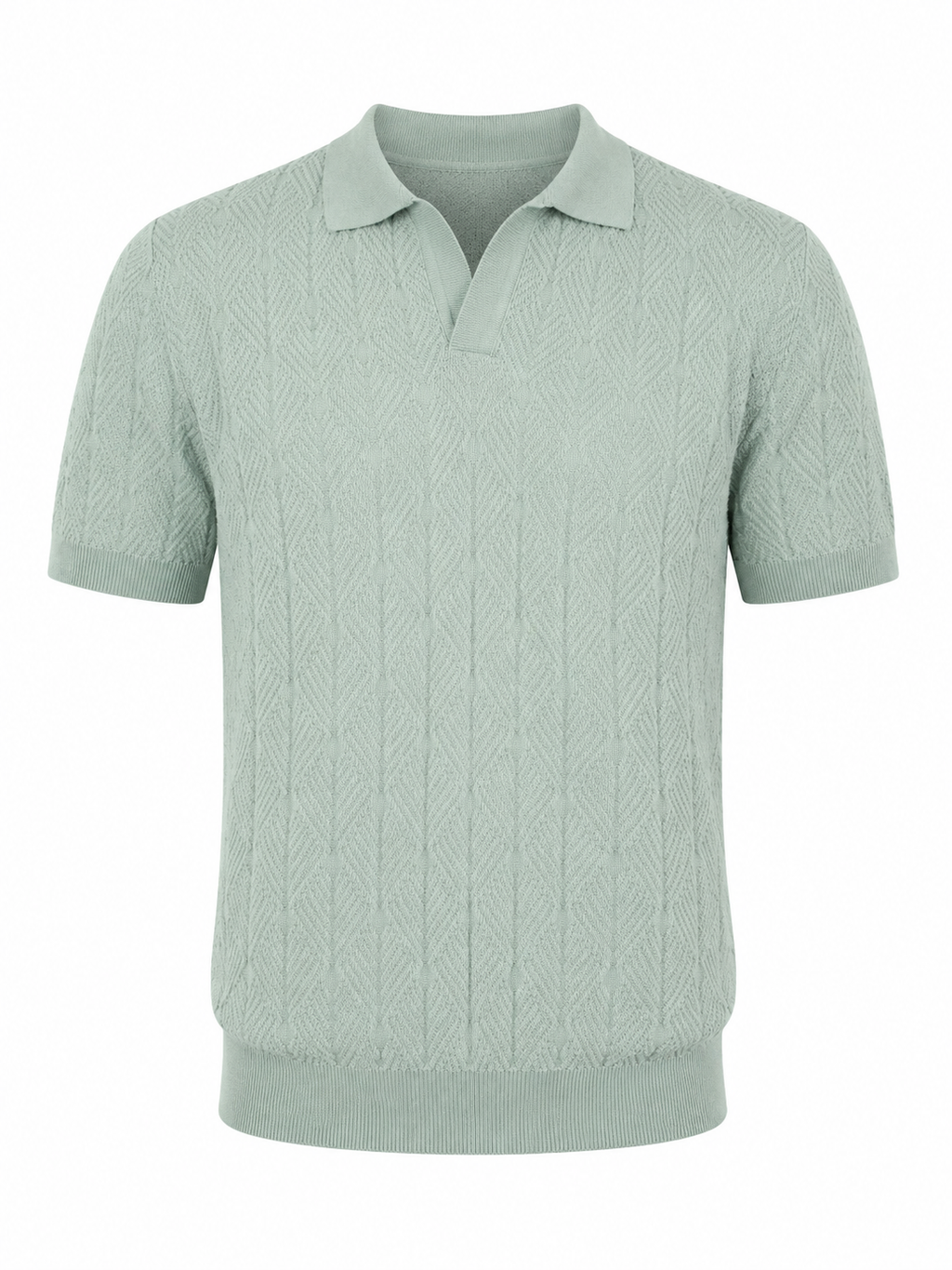 Diamond Knitted Short-Sleeve Polo Shirt - Sage