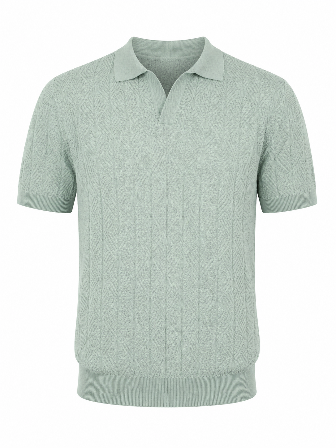 Diamond Knitted Short-Sleeve Polo Shirt - Sage