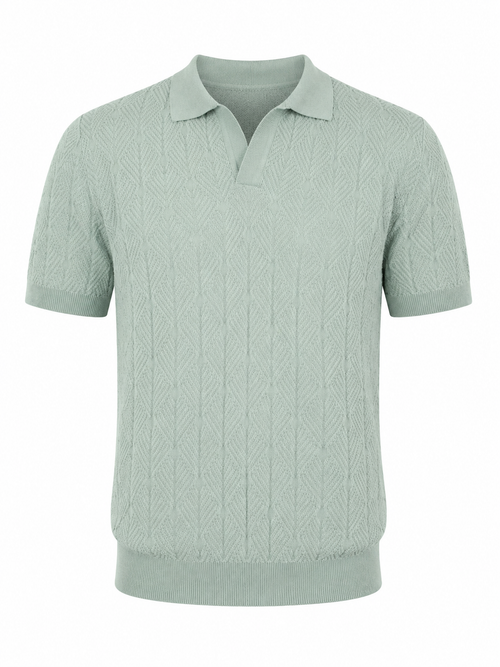 Diamond Knitted Short-Sleeve Polo Shirt - Sage