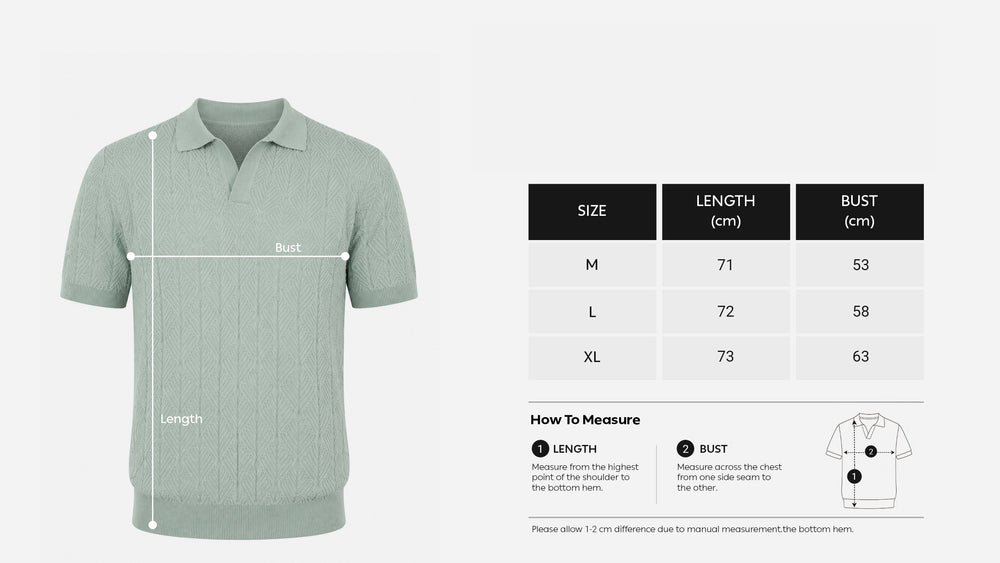 Diamond Knitted Short-Sleeve Polo Shirt - Sage size chart
