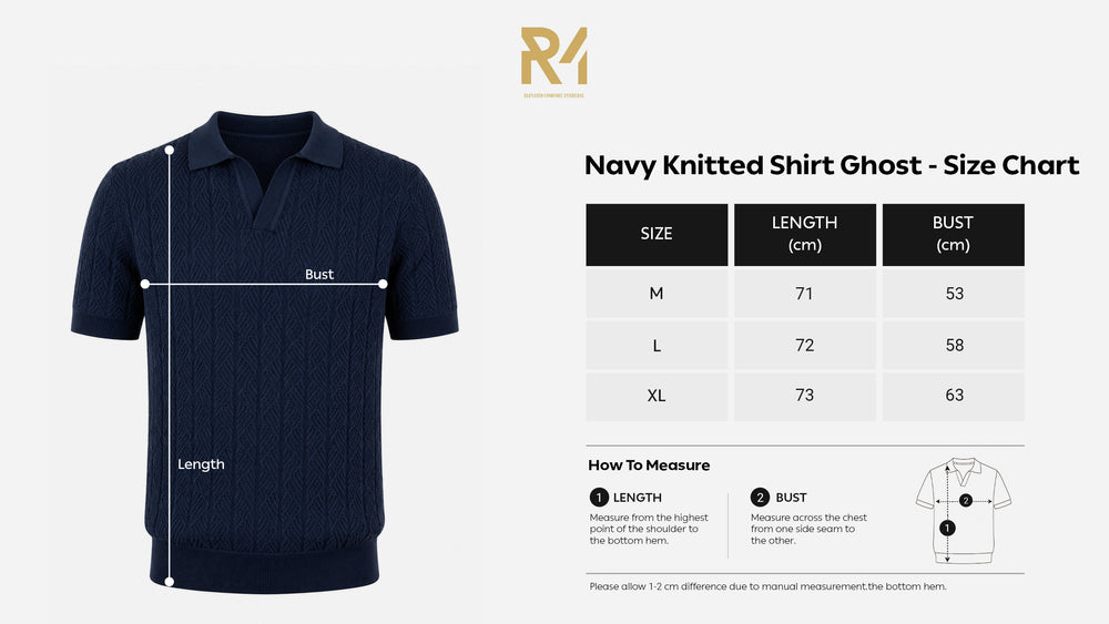 Diamond Knitted Short-Sleeve Polo Shirt - Navy size chart