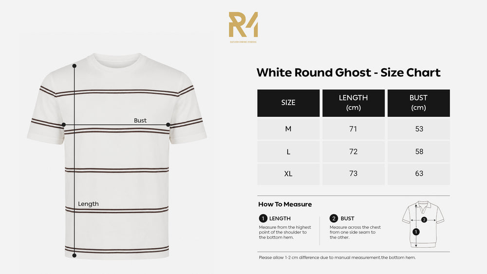 Striped Crew Neck Knit Tee - Creamy size chart