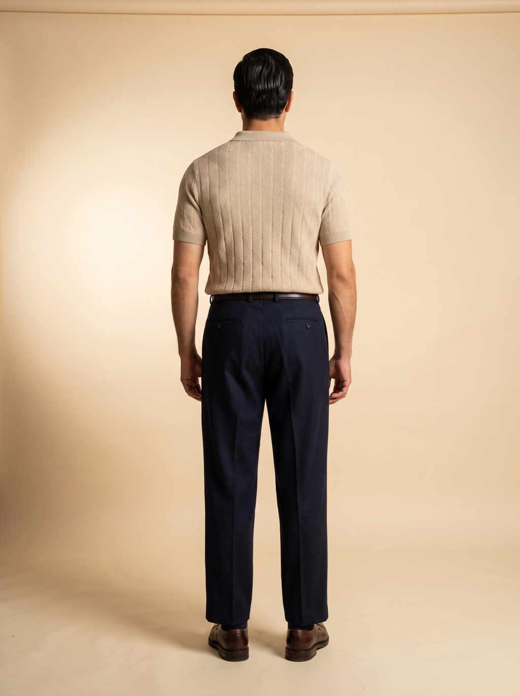 Diamond Knitted Short-Sleeve Polo Shirt - Beige