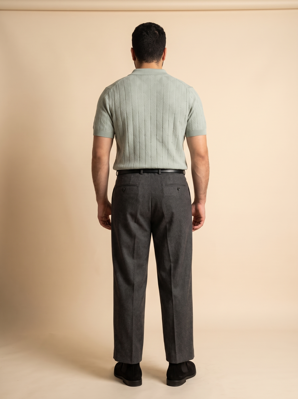 Diamond Knitted Short-Sleeve Polo Shirt - Sage