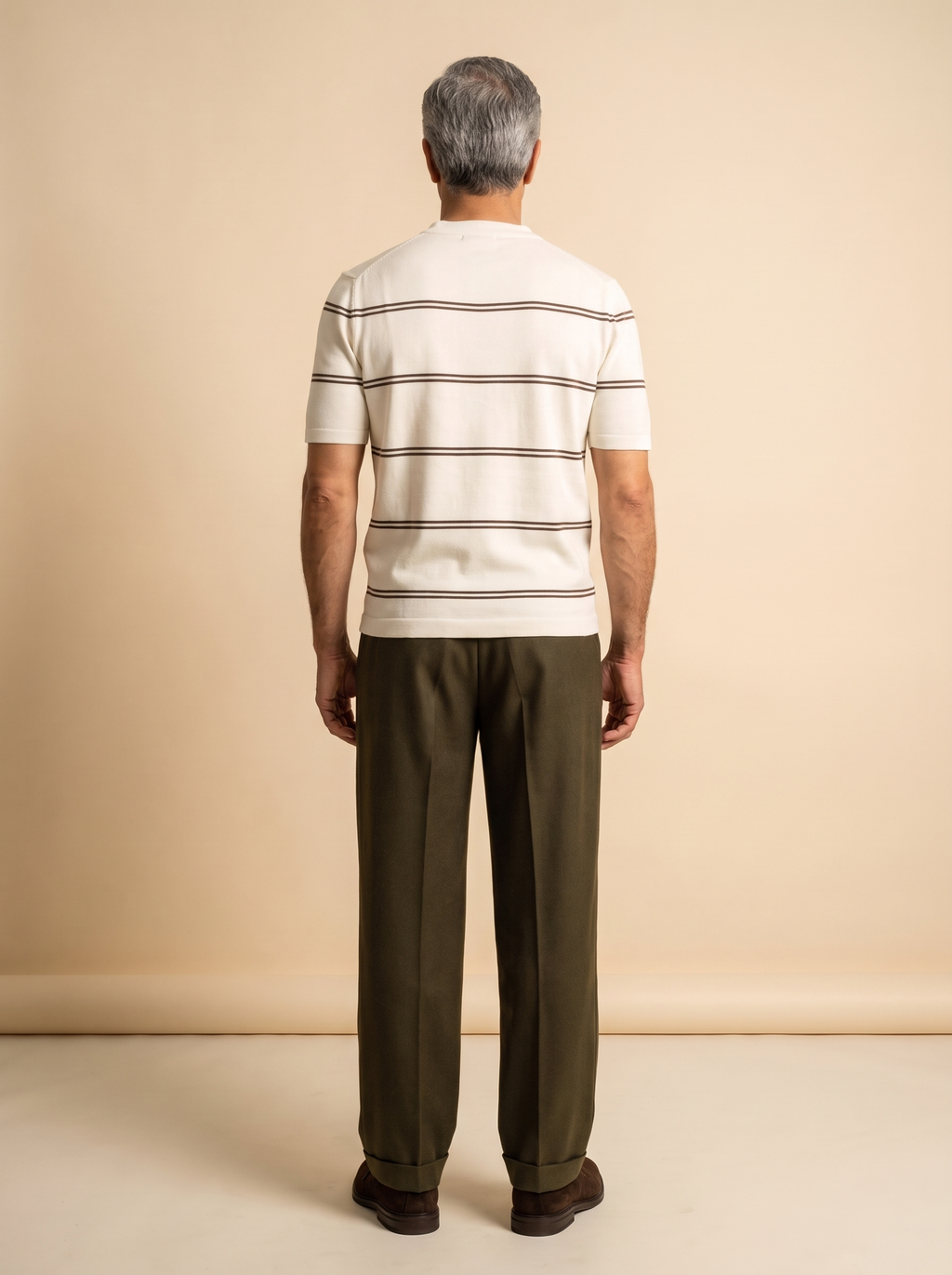 Striped Crew Neck Knit Tee - Creamy