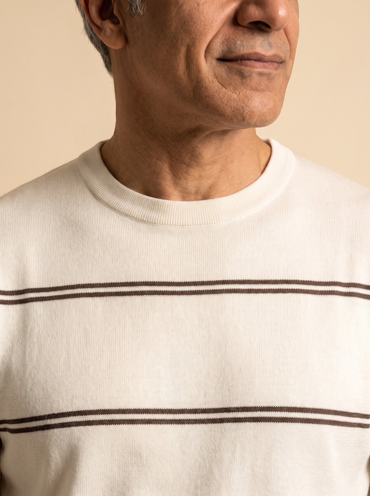 Striped Crew Neck Knit Tee - Creamy