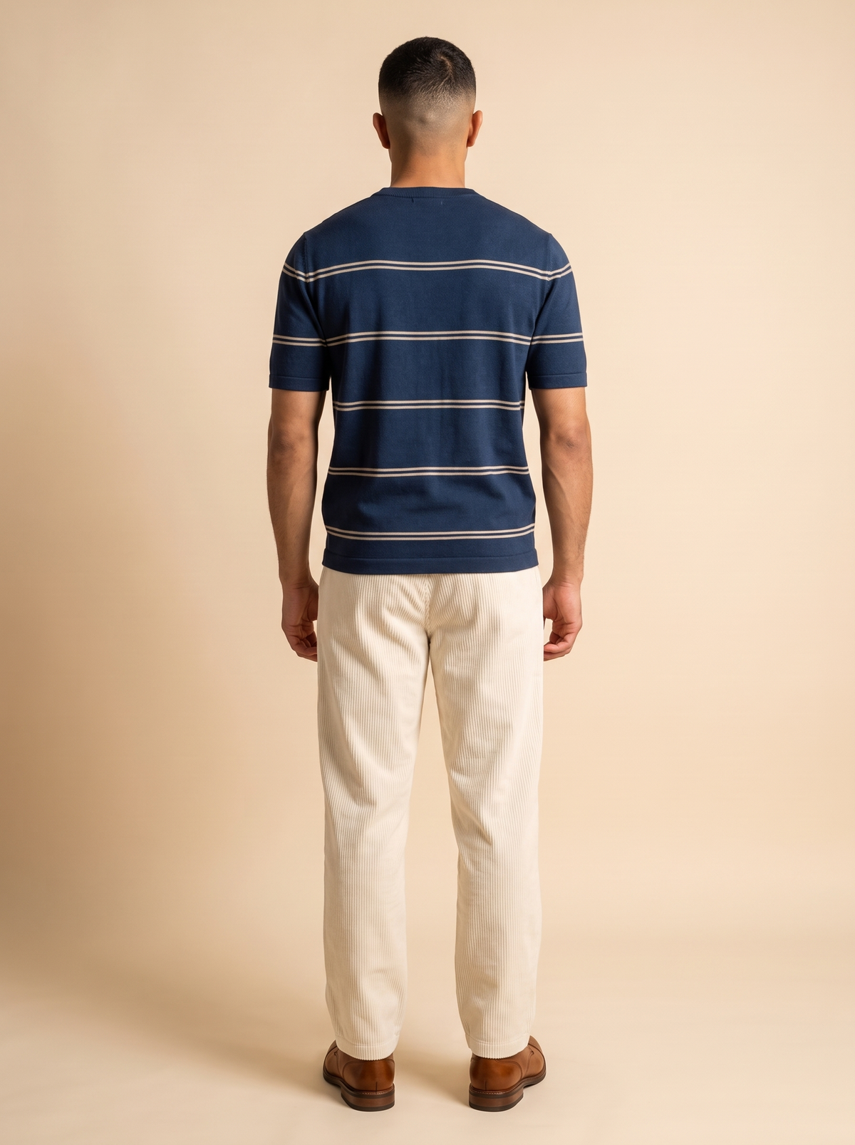 Striped Crew Neck Knit Tee - Navy