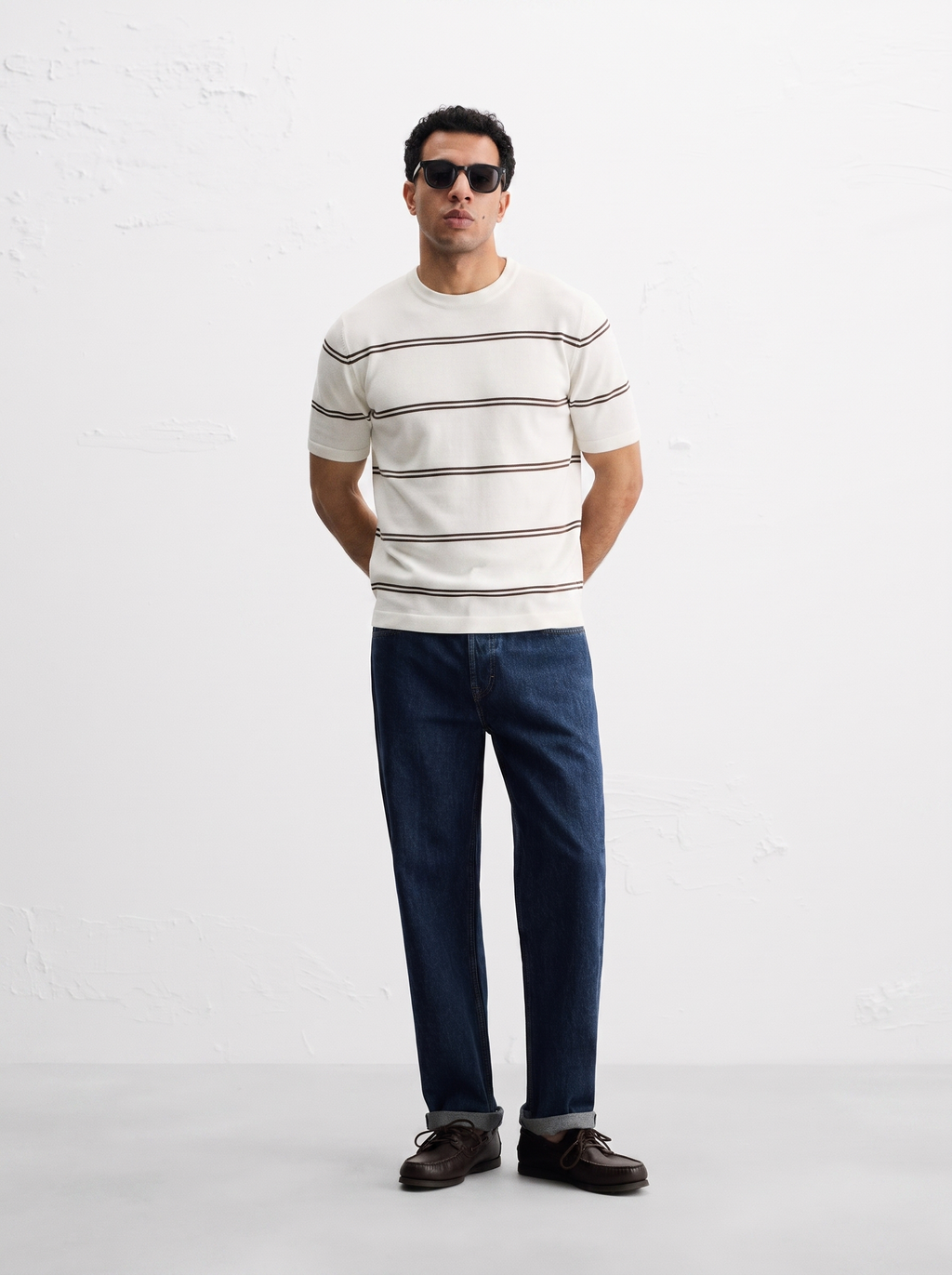 Striped Crew Neck Knit Tee - Creamy