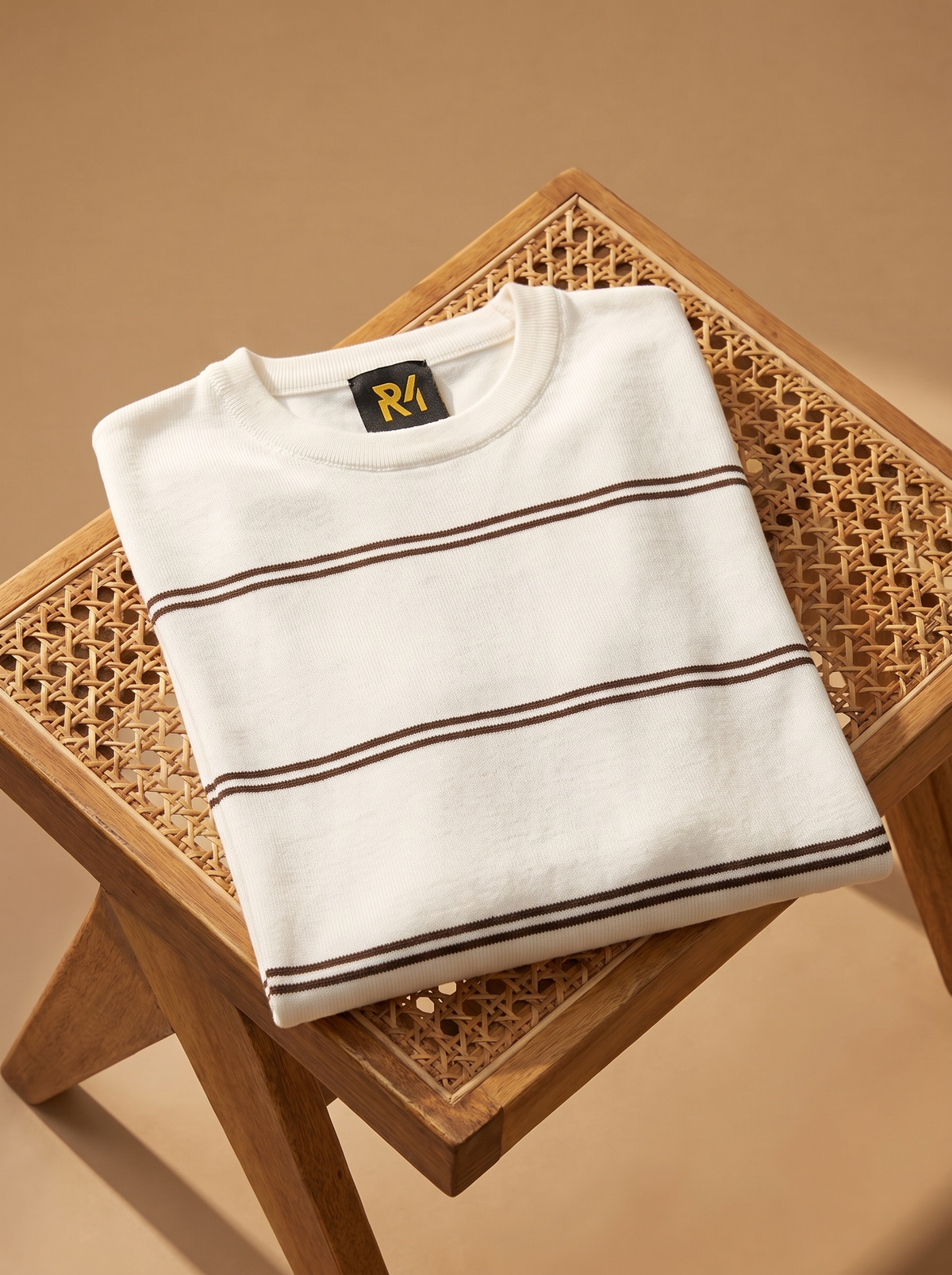 Striped Crew Neck Knit Tee - Creamy