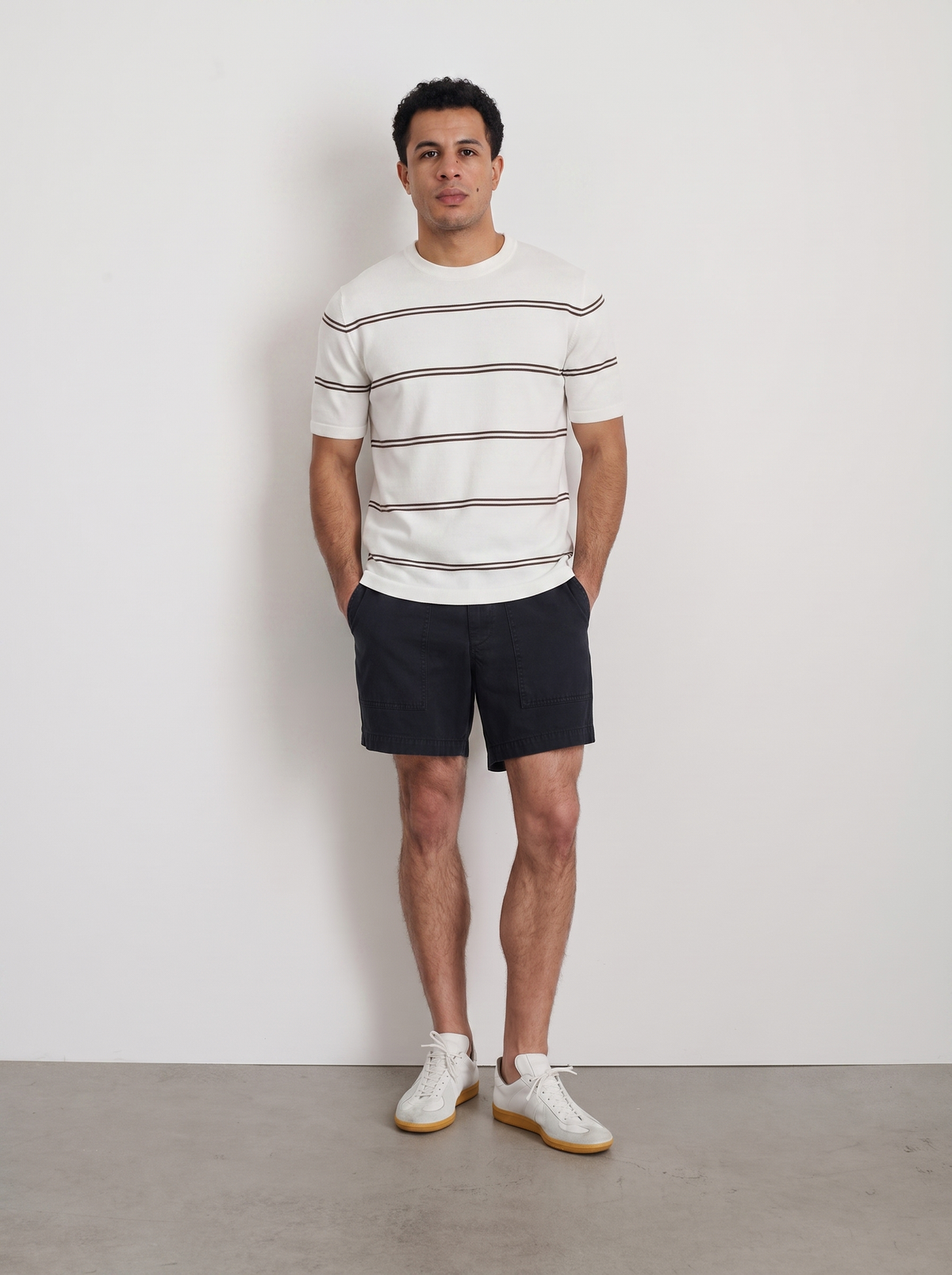 Striped Crew Neck Knit Tee - Creamy