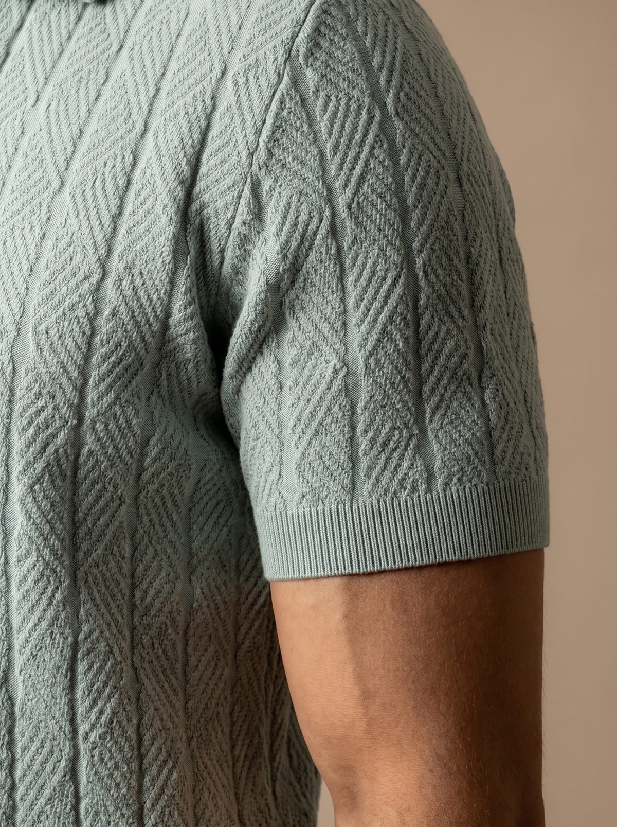 Diamond Knitted Short-Sleeve Polo Shirt - Sage