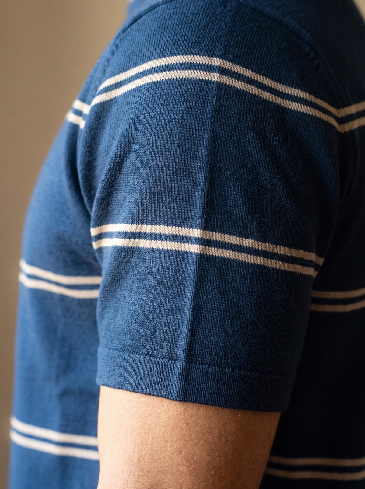 Striped Crew Neck Knit Tee - Navy