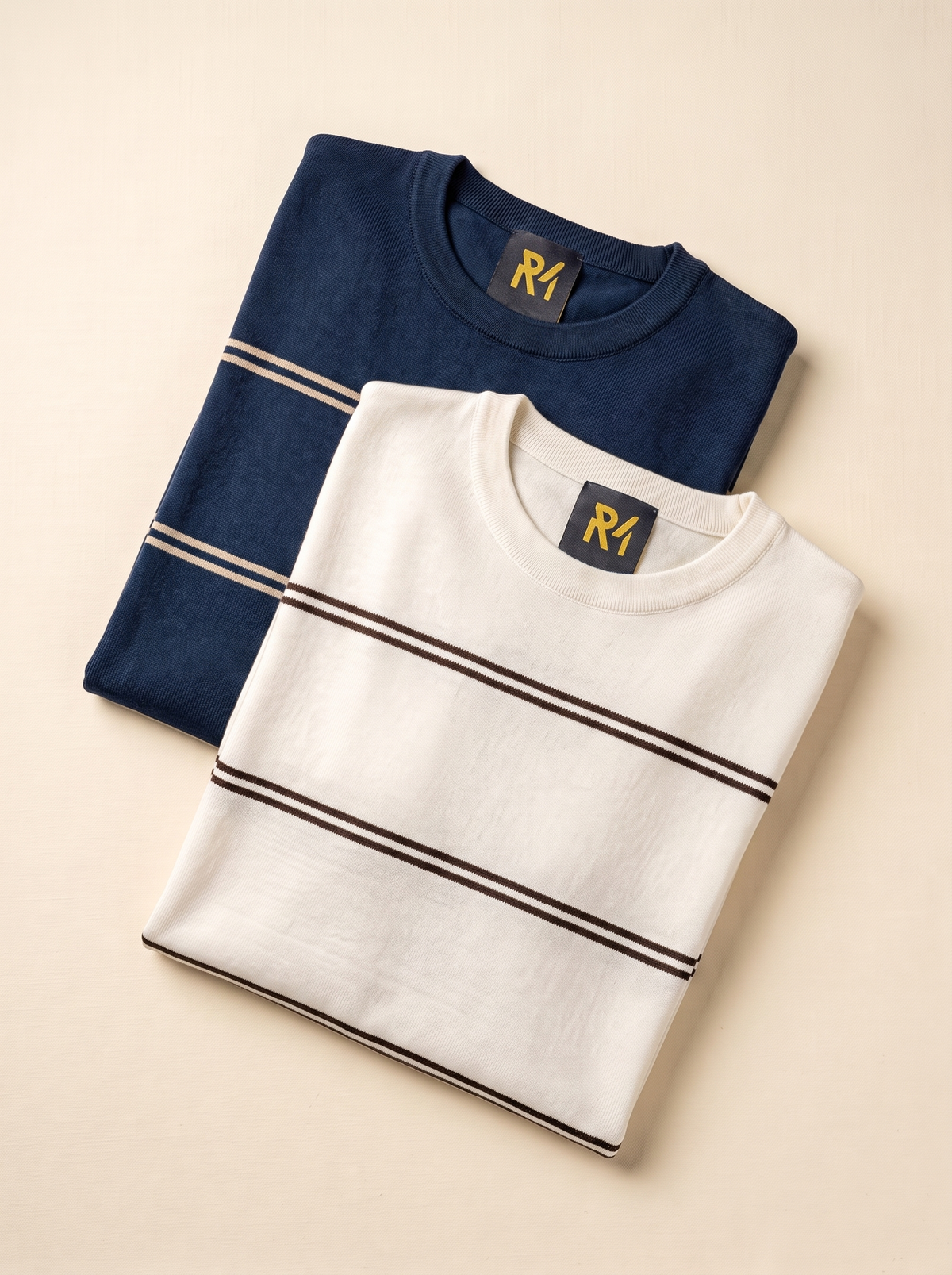 Striped Crew Neck Knit Tee - Navy