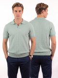 Diamond Knitted Short-Sleeve Polo Shirt - Sage
