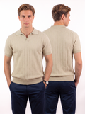 Diamond Knitted Short-Sleeve Polo Shirt - Beige