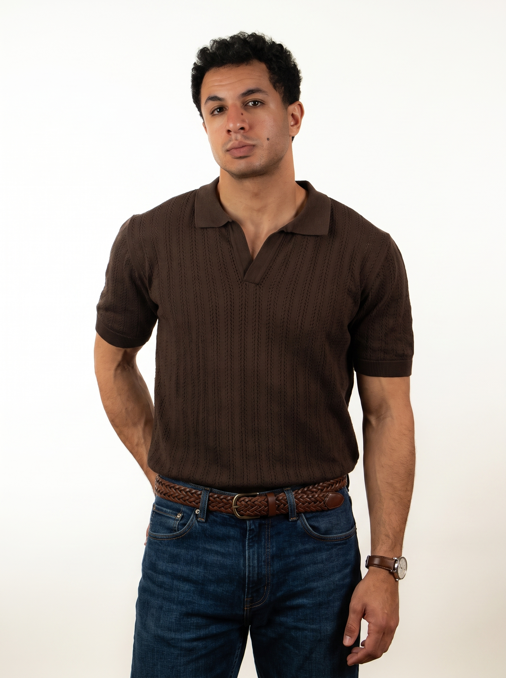 Open Knitted Polo — Creamy