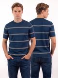 Striped Crew Neck Knit Tee - Navy
